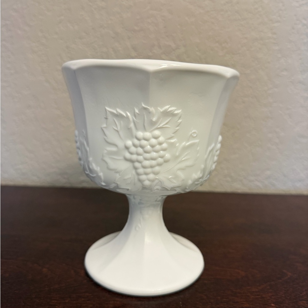 Vintage Indiana Glass Colony Harvest Milk Glass Compote Candy Dish Pedestal